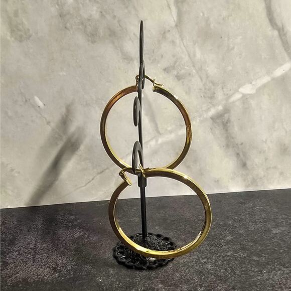 Boutique New Large polished gold tone hoops 1-3/4" diameter - Picture 5 of 7